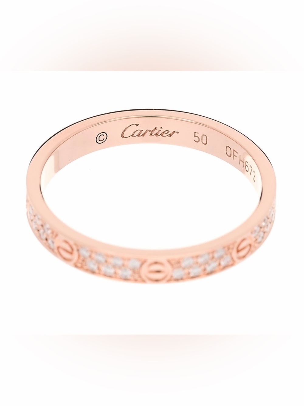 Cartier LOVE 18K Pink Gold Diamond 2.6mm Paved Band Ring 50 5.25 - Picture 9 of 10